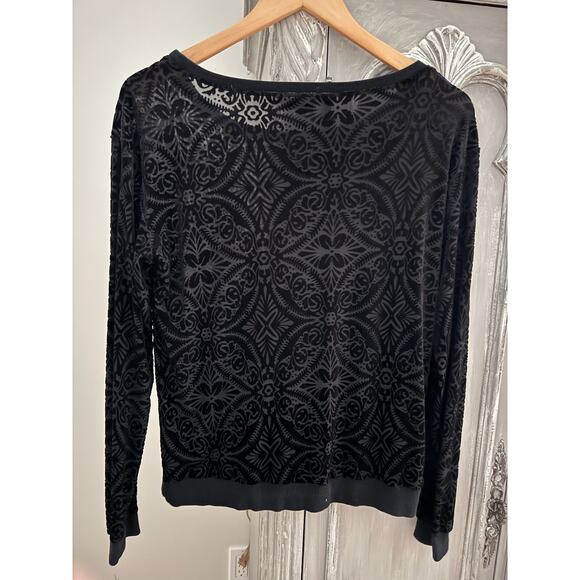 Charming Charlie Blouse Sz S Whimsigoth Black Floral Burnout Velvet Long Sleeve - Picture 2 of 5